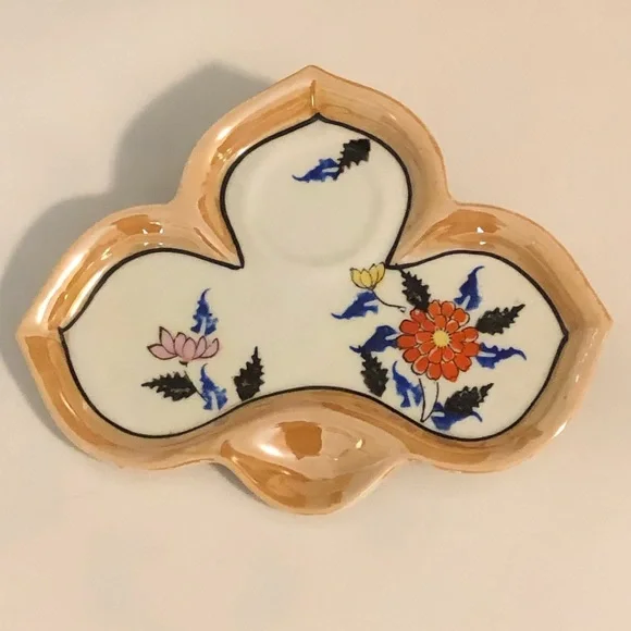 Vintage lusterware trinket serving dish plate floral pattern - Picture 6 of 9